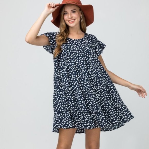 Polka Dot BabyDoll Tunic Dress - Blue - Picture 3 of 3